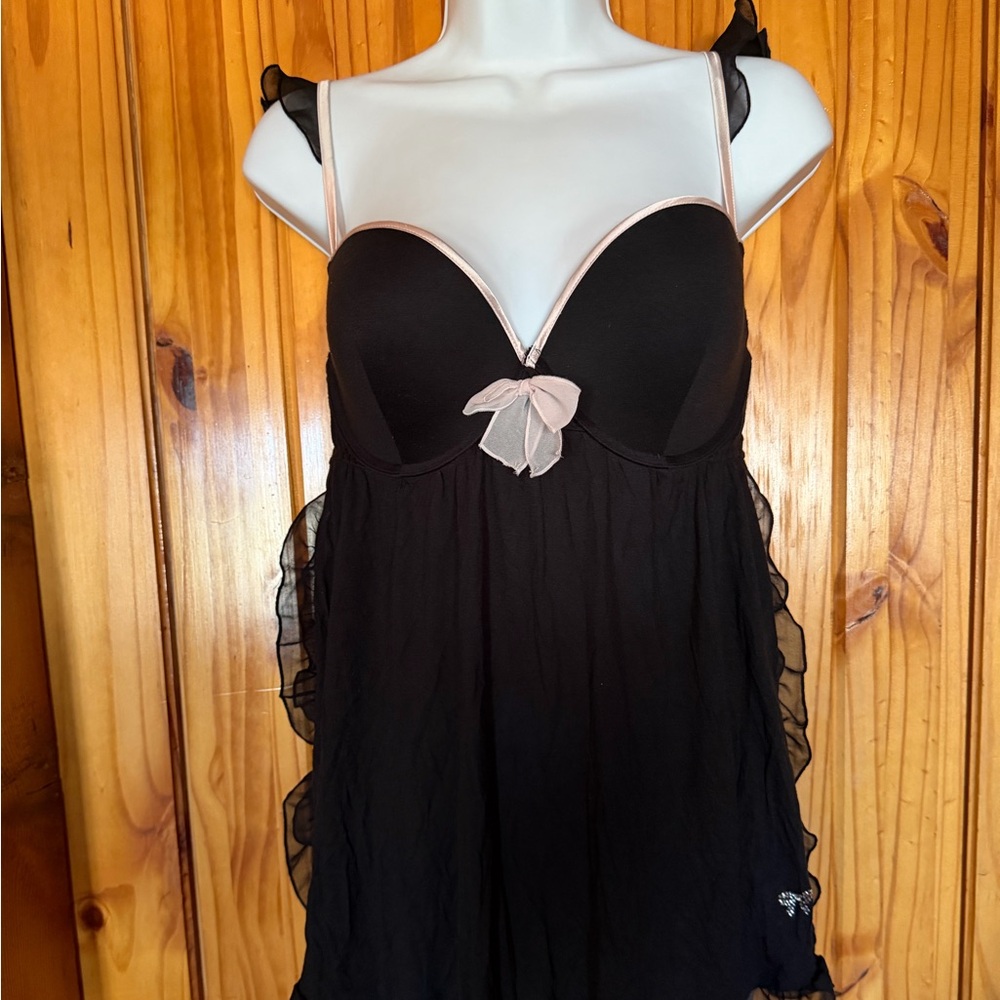 Throwback Victorias Secret Black Babydoll Nightie Mini Nightgown